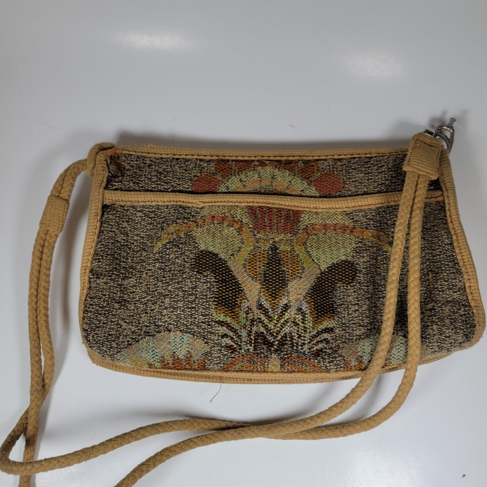 Vintage 1970's Carpet Bags Of‎ America Gold Velvet Shoulder Purse With Ribbon